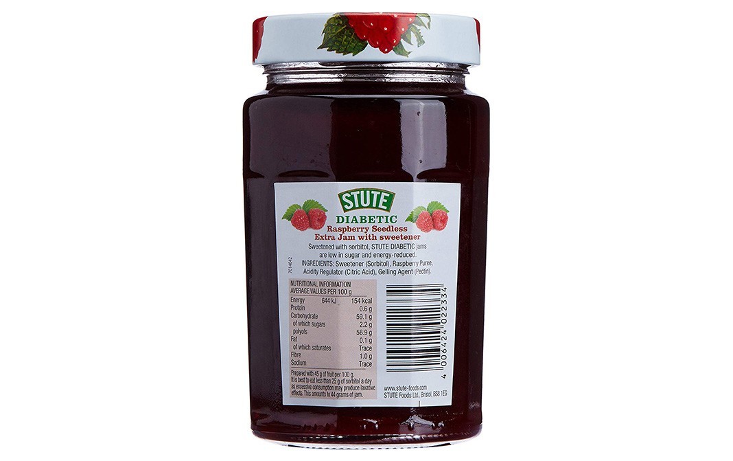 Stute Diabetic Raspberry Seedless - Extra Jam   Glass Jar  430 grams